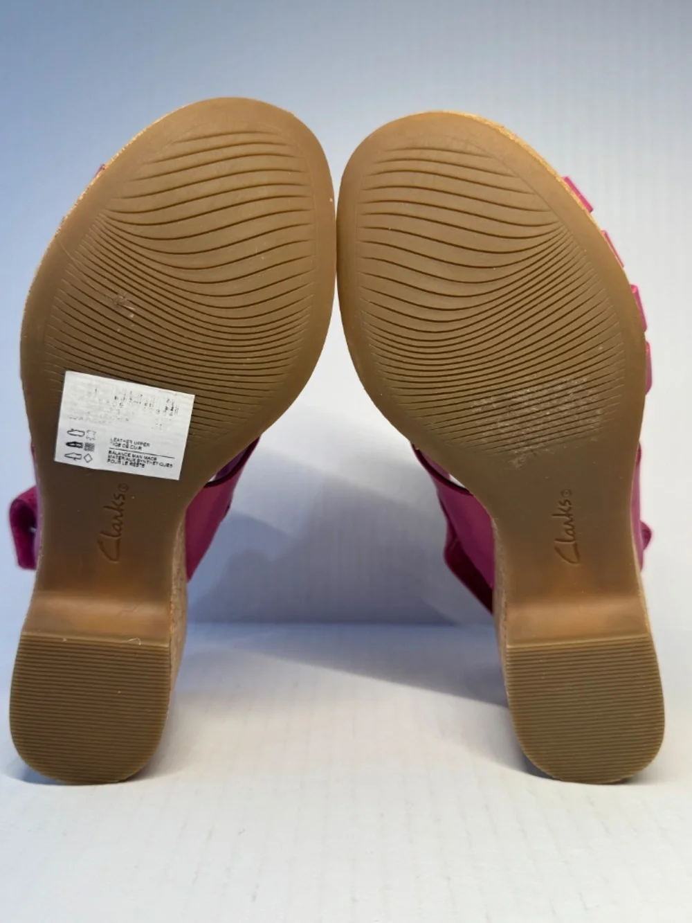 Clarks Pink Leather Wedge Sandals Cork Heel Size 6 Comfort Slingback NWOB